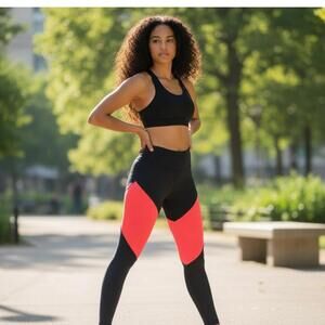 Onzie Women's Black and Red Colorblock Athletic Leggings Size XS